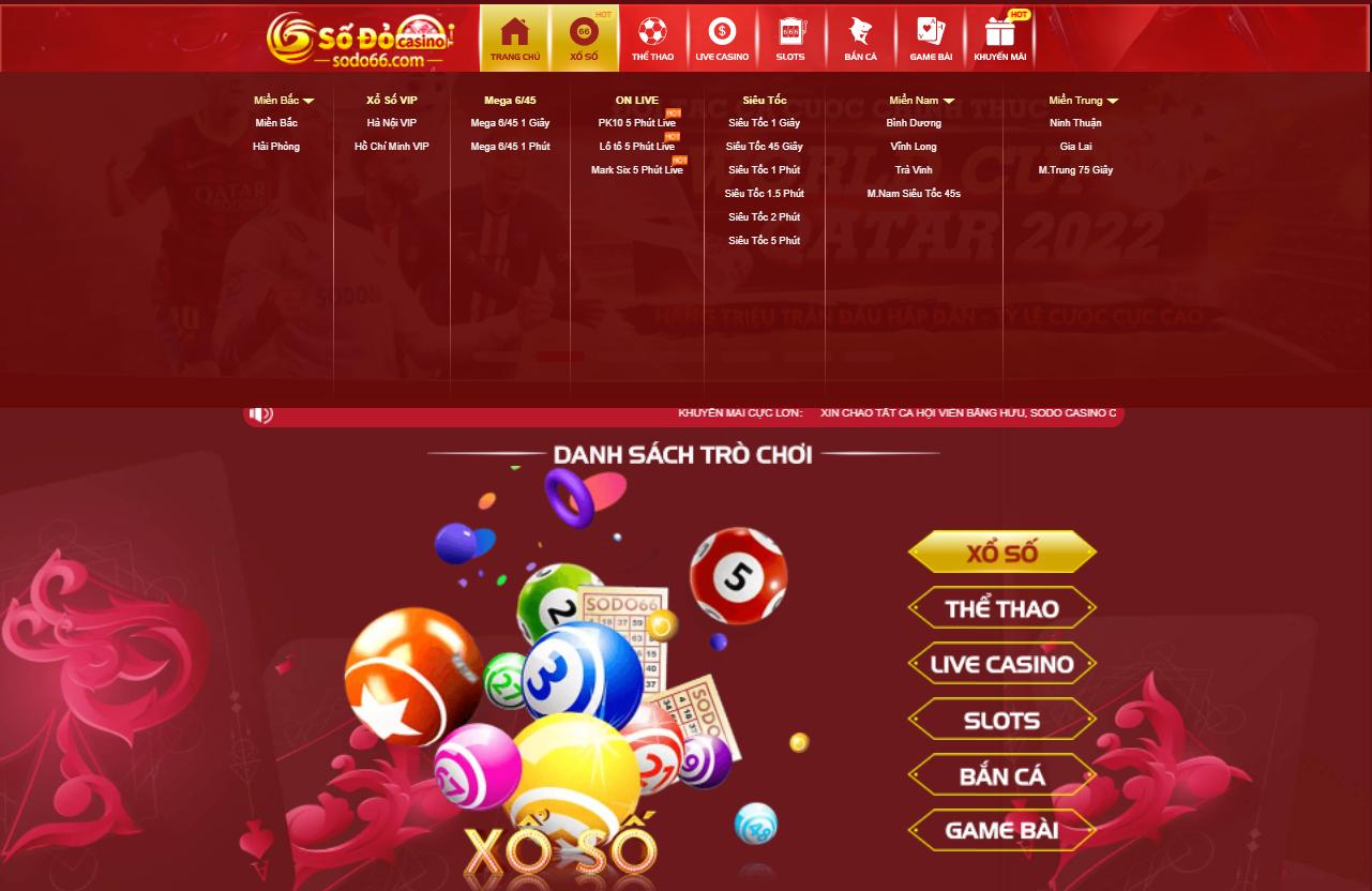 sảnh xổ số online tại sodo casino
